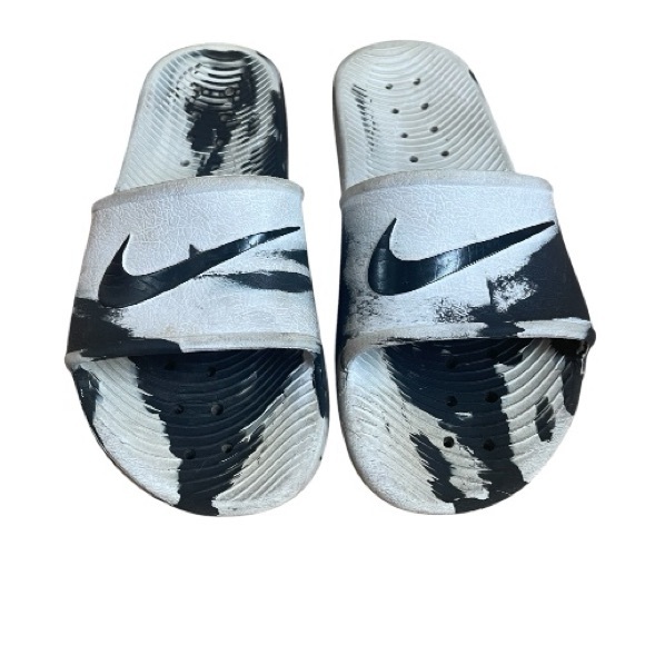 NIKE Kawa Shower Sandals slides waterproof Swoosh black white marble Sz M8/W9 - Picture 1 of 10